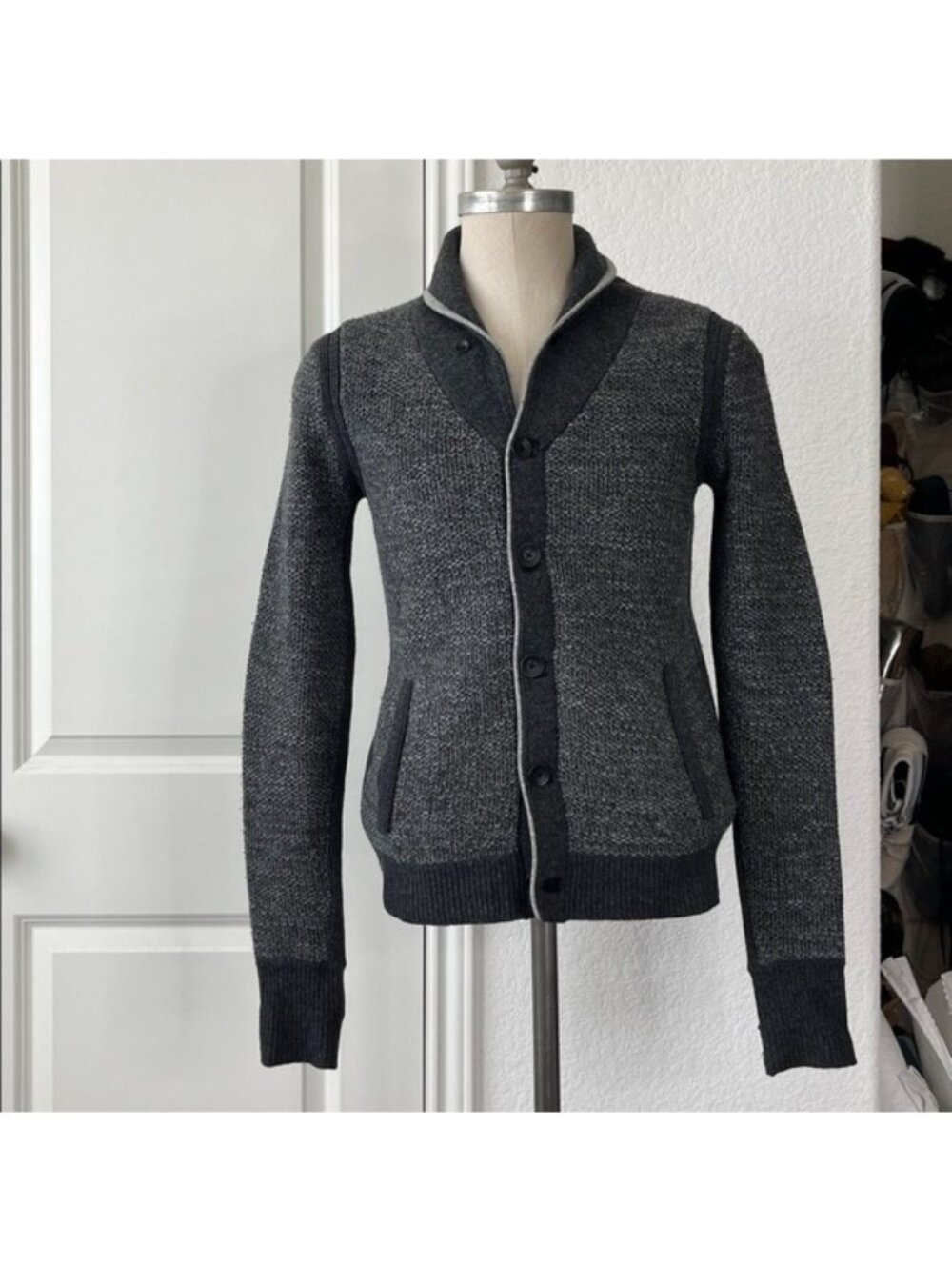 rag and bone Knit Shawl Collar Metal Button Front Cadigan Sweater